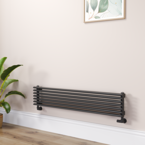 Ventura Linea Midnight Black Oval Unique Designer Radiator 245x1200mm Single Panel 1553 BTU - Horizontal Bars