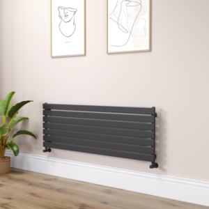 Riace Linea Midnight Black Flat Designer Radiator 490x1400mm Single Panel 2590 BTU - Horizontal Bars