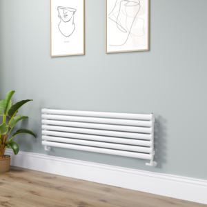 Sorrento Linea White Oval Designer Radiator 413x1400mm Single Panel 2321 BTU - Horizontal Bars