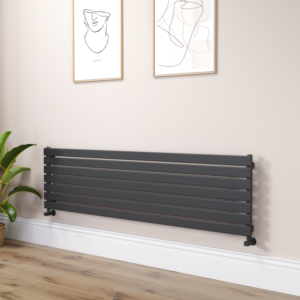 Riace Linea Midnight Black Flat Designer Radiator 490x1800mm Single Panel 3317 BTU - Horizontal Bars