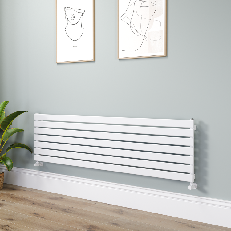 Riace Linea White Flat Designer Radiator 490x1800mm Single Panel 3317 BTU - Horizontal Bars