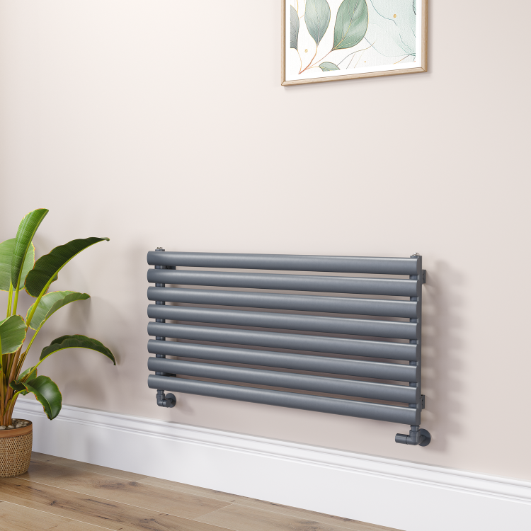 Sorrento Linea Dark Grey Anthracite Oval Designer Radiator 472x1000mm Single Panel 1935 BTU - Horizontal Bars