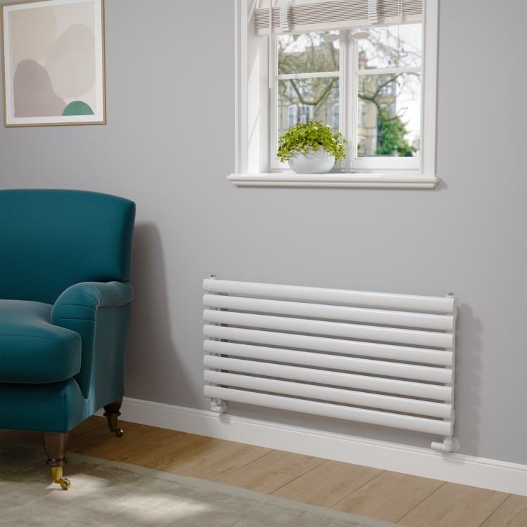 Sorrento Linea White Oval Designer Radiator 472x1000mm Single Panel 1935 BTU - Horizontal Bars - Image 2