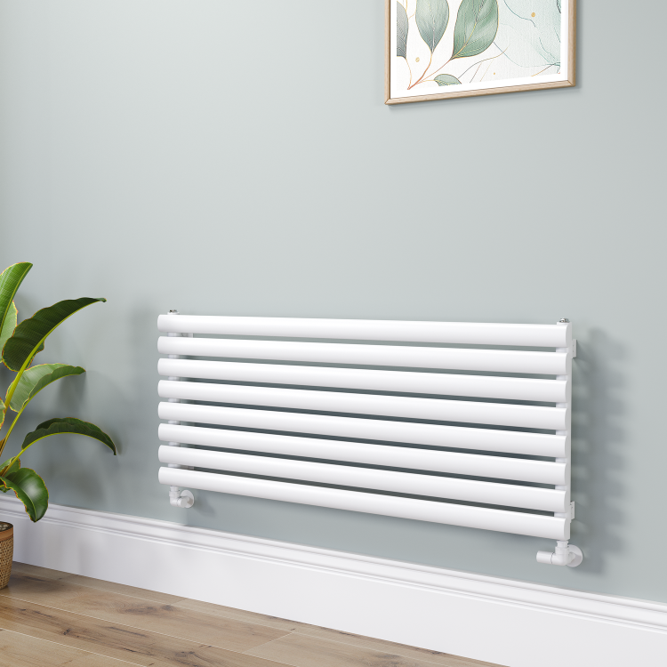 Sorrento Linea White Oval Designer Radiator 413x1400mm Single Panel 2321 BTU - Horizontal Bars