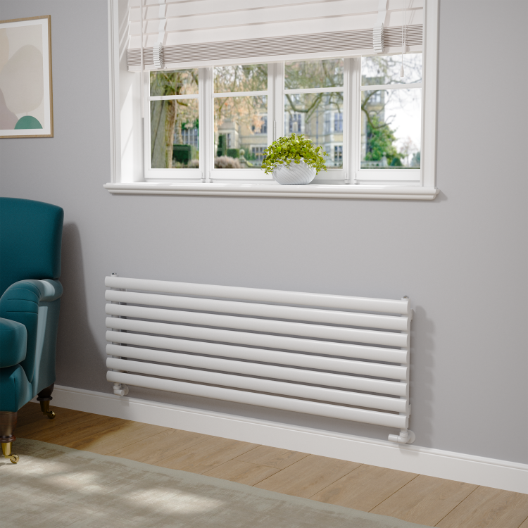 Sorrento Linea White Oval Designer Radiator 472x1400mm Single Panel 2655 BTU - Horizontal Bars - Image 2