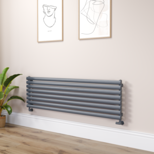 Sorrento Linea Dark Grey Anthracite Oval Designer Radiator 472x1600mm Single Panel 3024 BTU - Horizontal Bars