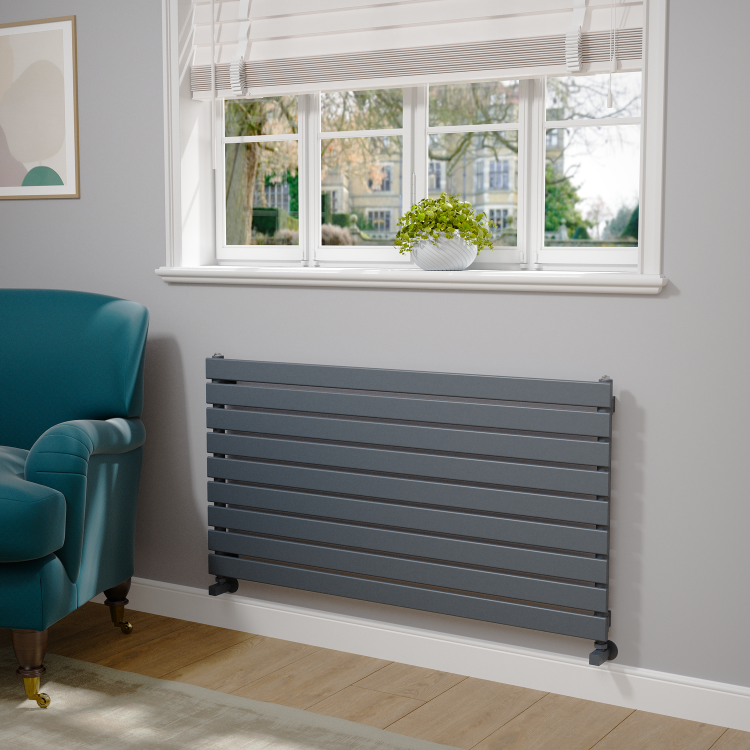 Ventura Linea Midnight Black Oval Unique Designer Radiator 455x800mm Single Panel 1887 BTU - Horizontal Bars - Image 2