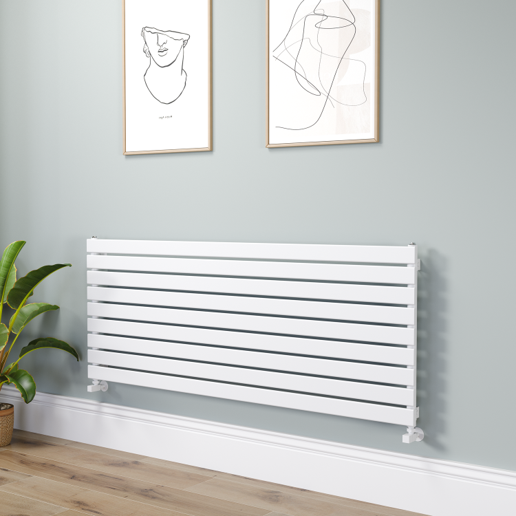 Riace Linea White Flat Designer Radiator 630x1600mm Single Panel 3795 BTU - Horizontal Bars