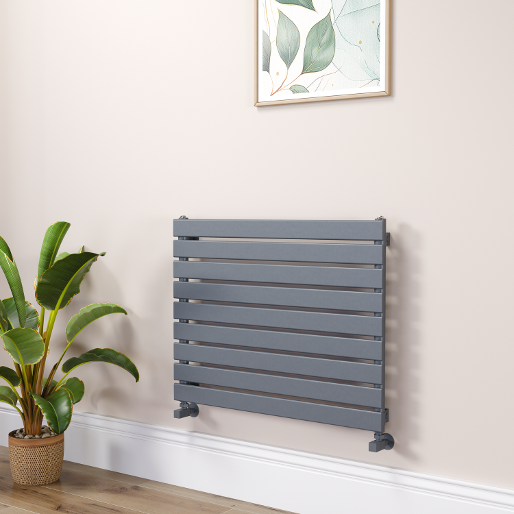 Riace Linea Dark Grey Anthracite Flat Designer Radiator 630x800mm Single Panel 1990 BTU - Horizontal Bars
