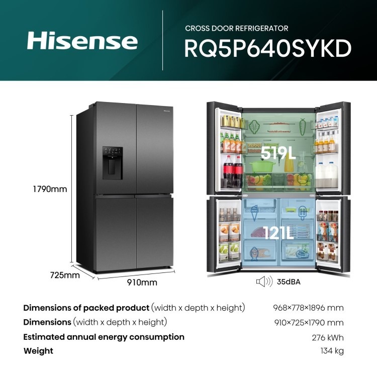 Hisense PureFlex 640 Litre Four Door American Fridge Freezer - Silver - Image 2