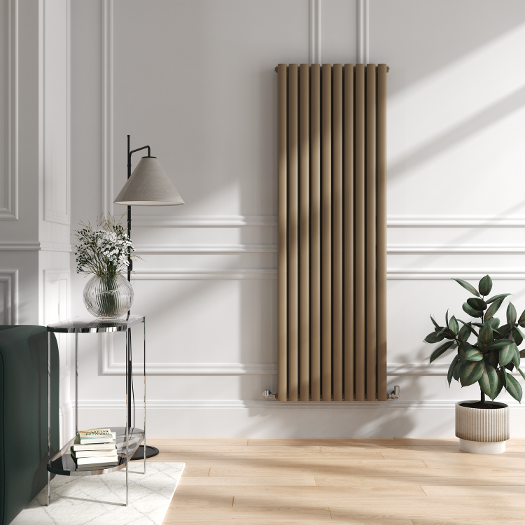 Sorrento Beige grey Vertical Oval Designer Radiator 1800x590mm Double Panel 6229 BTU - Image 2