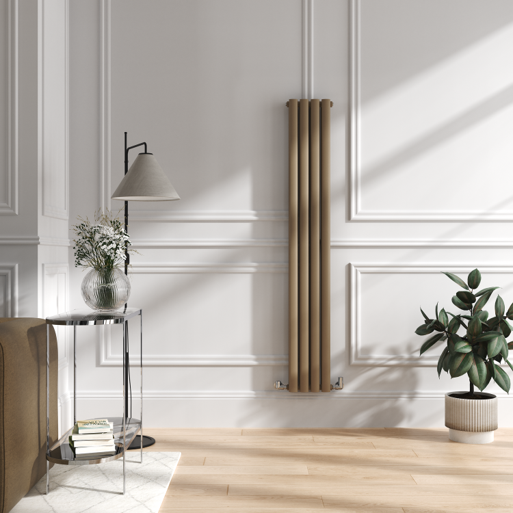 Sorrento Beige grey Vertical Oval Designer Radiator 1600x236mm Double Panel 2234 BTU - Image 2
