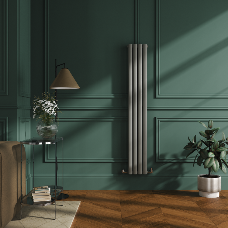 Sorrento Smoked Stone Vertical Oval Designer Radiator 1600x236mm Double Panel 2234 BTU - Image 2