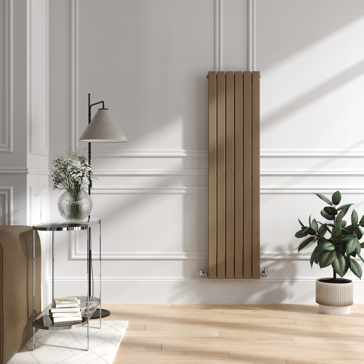 Riace Beige grey Vertical Flat Designer Radiator 1600x408mm Double Panel 3687 BTU - Image 2