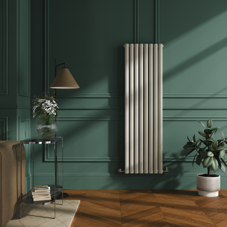 Sorrento Linen Vertical Oval Designer Radiator 1600x472mm Double Panel 4468 BTU - Image 2