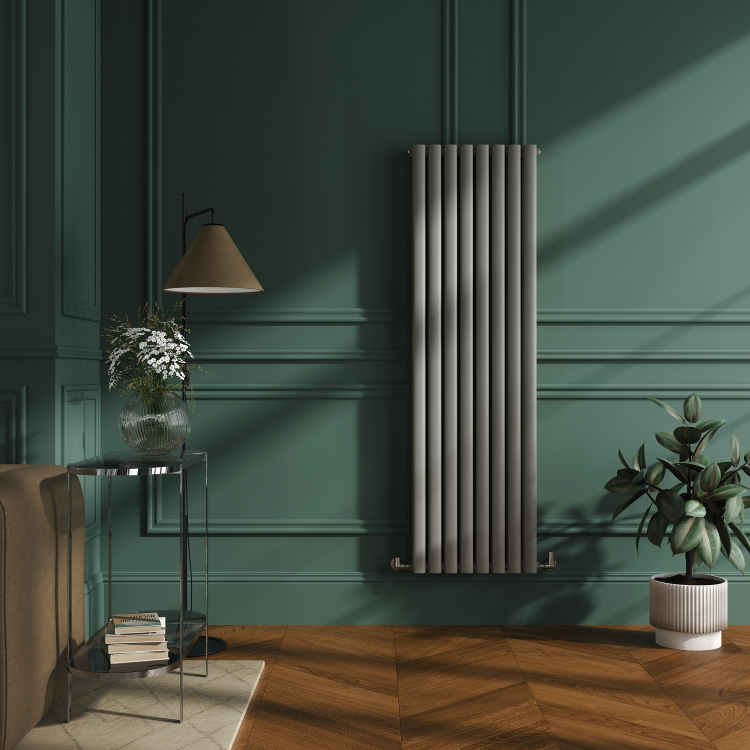 Sorrento Smoked Stone Vertical Oval Designer Radiator 1600x472mm Double Panel 4468 BTU - Image 2