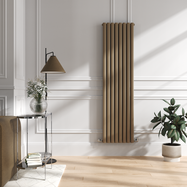 Sorrento Beige grey Vertical Oval Designer Radiator 1800x472mm Double Panel 4983 BTU - Image 2