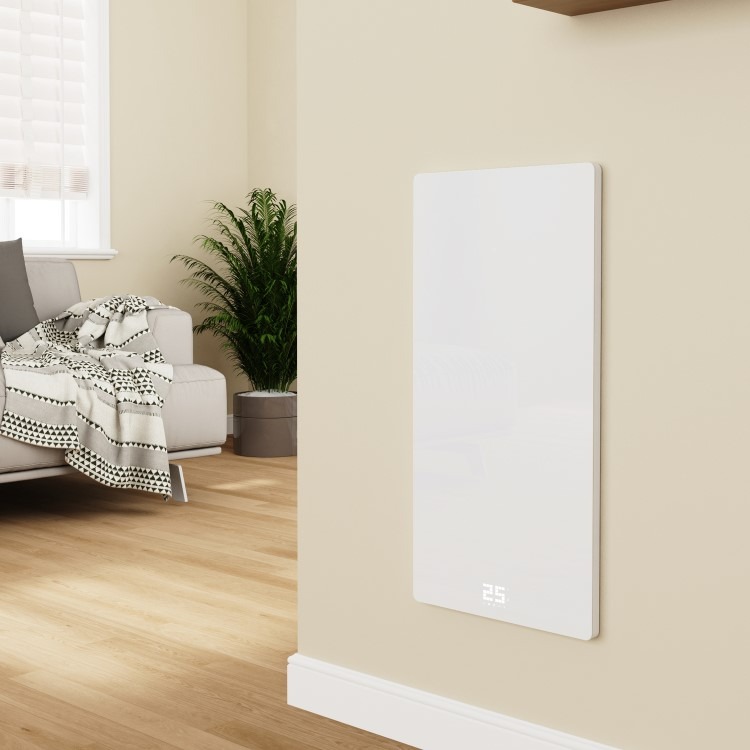 380W Smart Infrared Vertical White Glass Designer Wall Heater 450x900mm with Optional Towel Rail - IP24 Bathroom Safe - Image 3