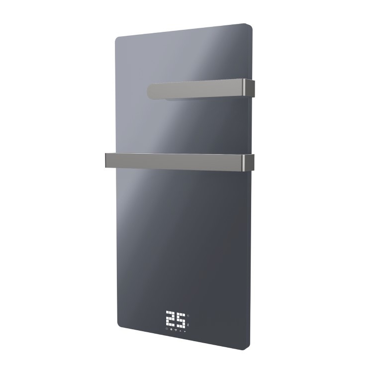 600W Smart Infrared Vertical Anthracite Glass Designer Wall Heater 550x1100mm with Optional Towel Rail - IP24 Bathroom Safe - Image 2