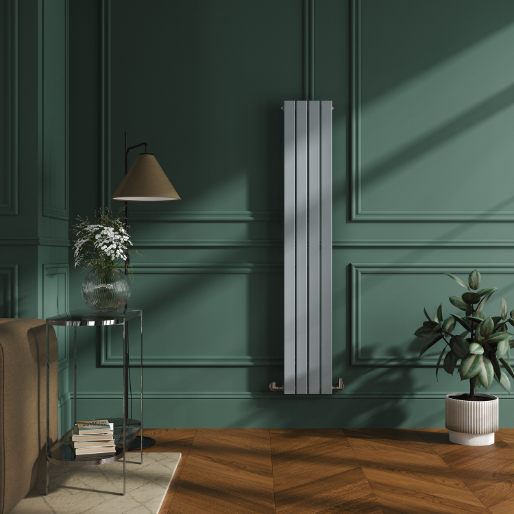 Riace Salt & Pepper Vertical Flat Designer Radiator 1600x272mm Single Panel 1628 BTU - Image 2