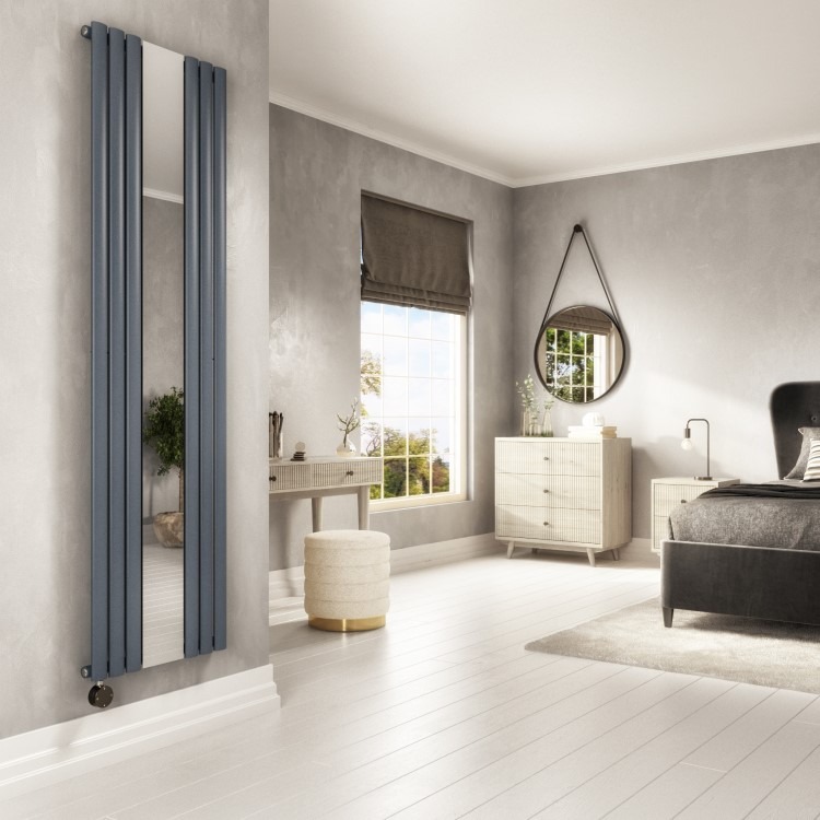 Anthracite Vertical Smart Smart Electric Radiator with Mirror - 1200W - H1800xW500mm - Bathroom Safe