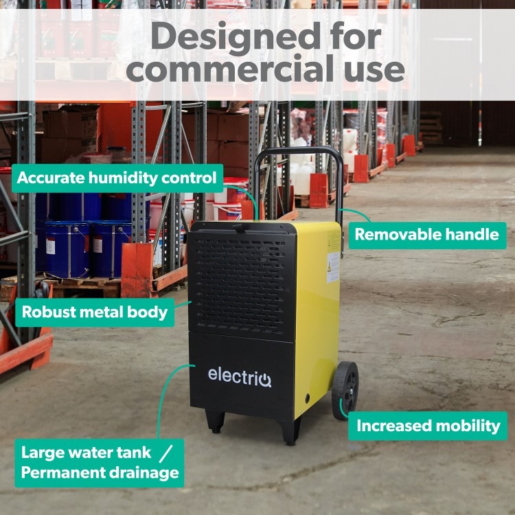 electriQ 50L Industrial Portable Dehumidifier with Metal Body & Large Wheels - Image 3