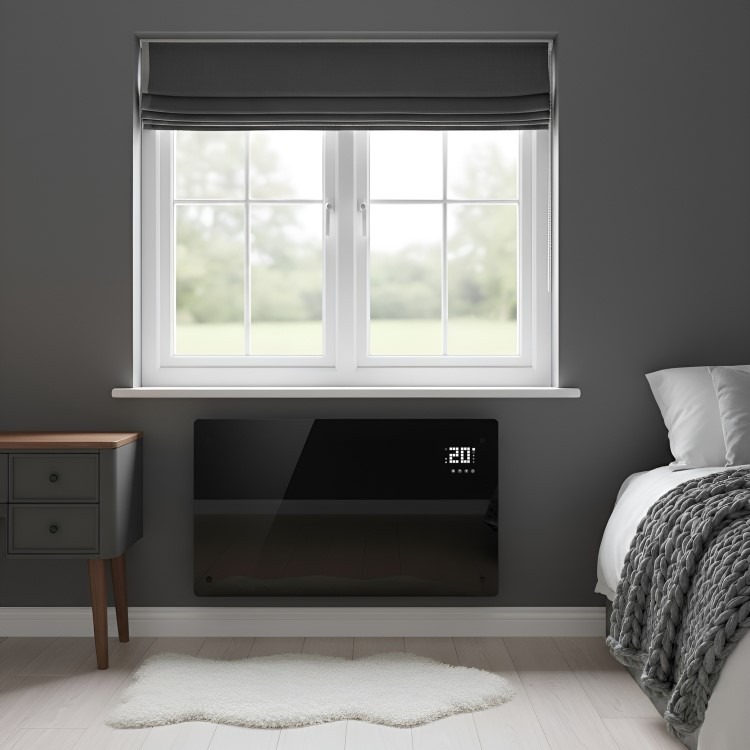 electriQ 2500W Smart Designer Glass Panel Convection Heater - Wall Mountable & Bathroom Safe - Black - Image 3