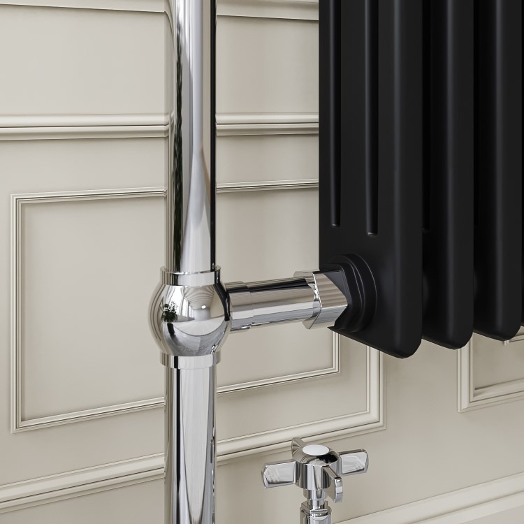 Black and Chrome Traditional Column Radiator with Towel Rail 952 x 659mm - Regent - Image 5