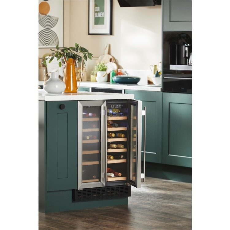 CDA 40 Bottle Freestanding Under Counter Wine Cooler Dual Zone 60cm Wide 82cm Tall - Stainless Steel - Image 2