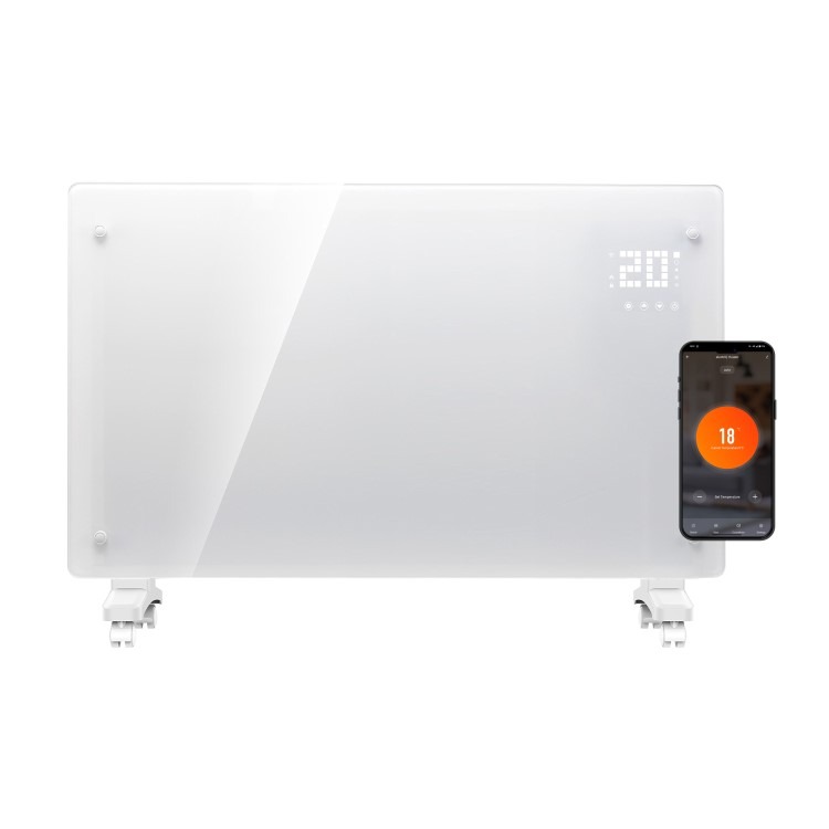 electriQ 2500W Smart Designer Glass Panel Convection Heater - Wall Mountable & Bathroom Safe - White - Image 2