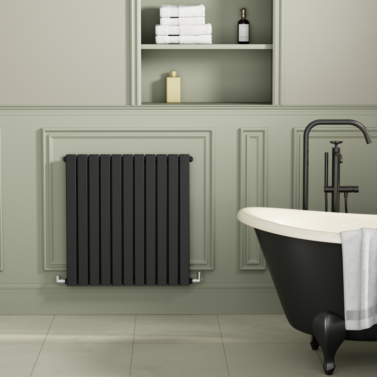 Riace Midnight Black Horizontal Flat Designer Radiator 800x748mm Double Panel 3628 BTU - Image 2