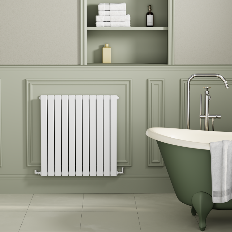 Riace White Horizontal Flat Designer Radiator 800x748mm Double Panel 3628 BTU - Image 2