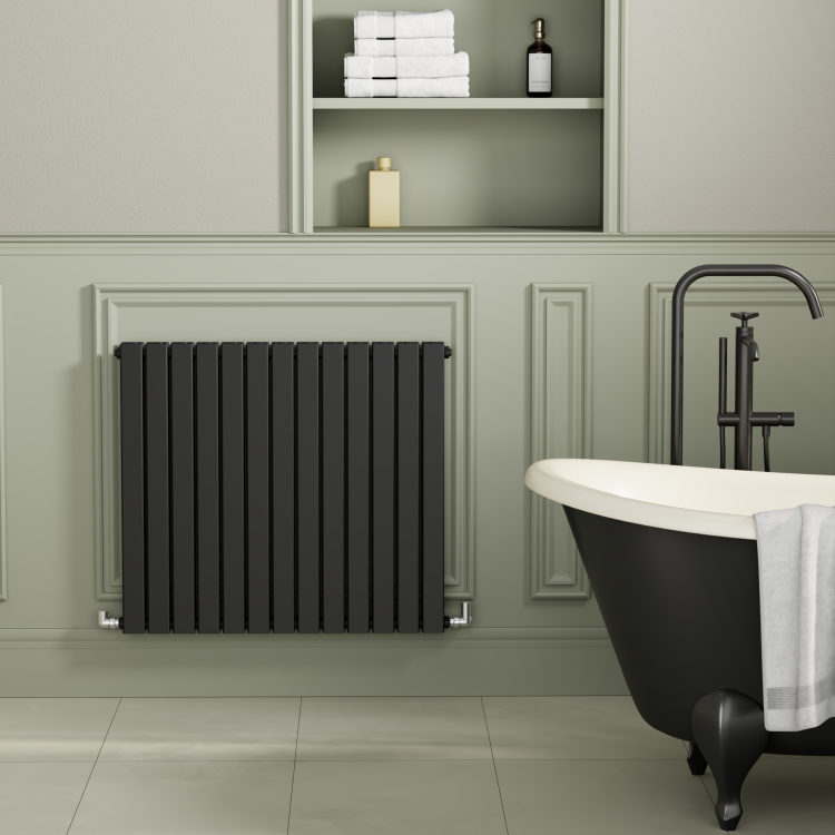 Riace Midnight Black Horizontal Flat Designer Radiator 800x884mm Double Panel 4286 BTU - Image 2