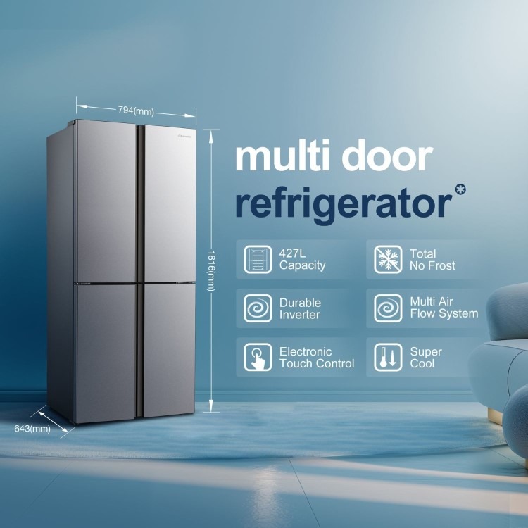 Fridgemaster 427 Litre Four Door American Fridge Freezer - Silver - Image 3