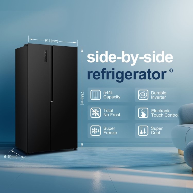 Fridgemaster 544 Litre Side-by-Side American Fridge Freezer - Black - Image 4