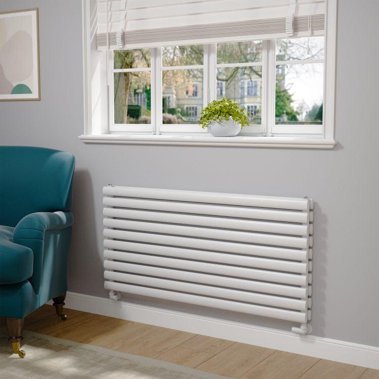 Sorrento Linea White Oval Designer Radiator 590x1200mm Double Panel 4355 BTU - Horizontal Bars - Image 2