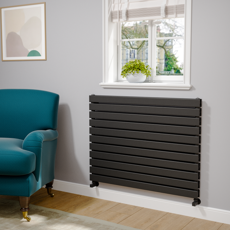 Riace Linea Midnight Black Flat Designer Radiator 770x1000mm Double Panel 4553 BTU - Horizontal Bars - Image 2