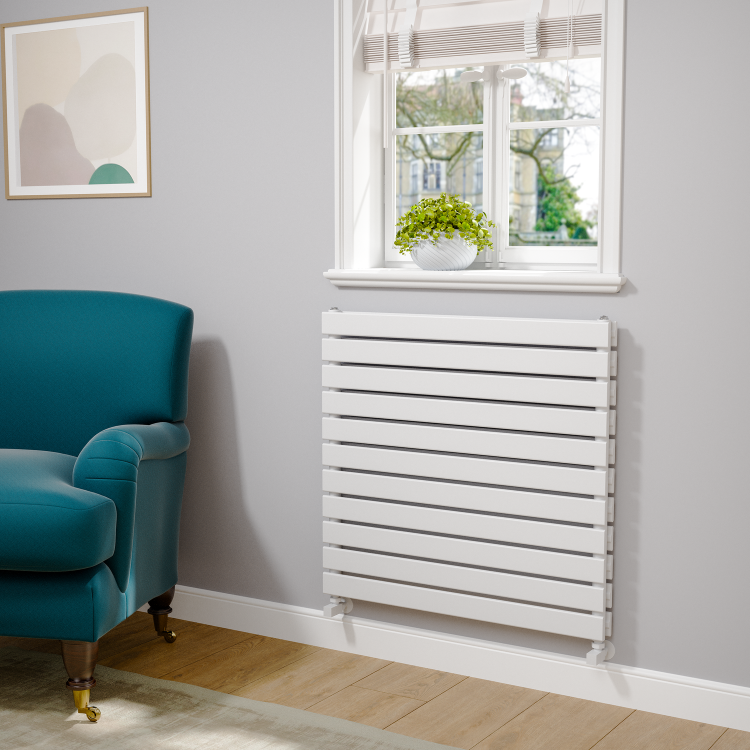 Riace Linea White Flat Designer Radiator 770x800mm Double Panel 3720 BTU - Horizontal Bars - Image 2