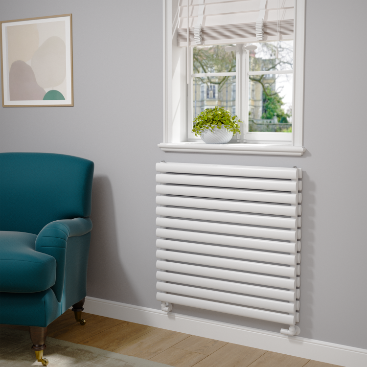 Sorrento Linea White Oval Designer Radiator 767x800mm Double Panel 3932 BTU - Horizontal Bars - Image 2
