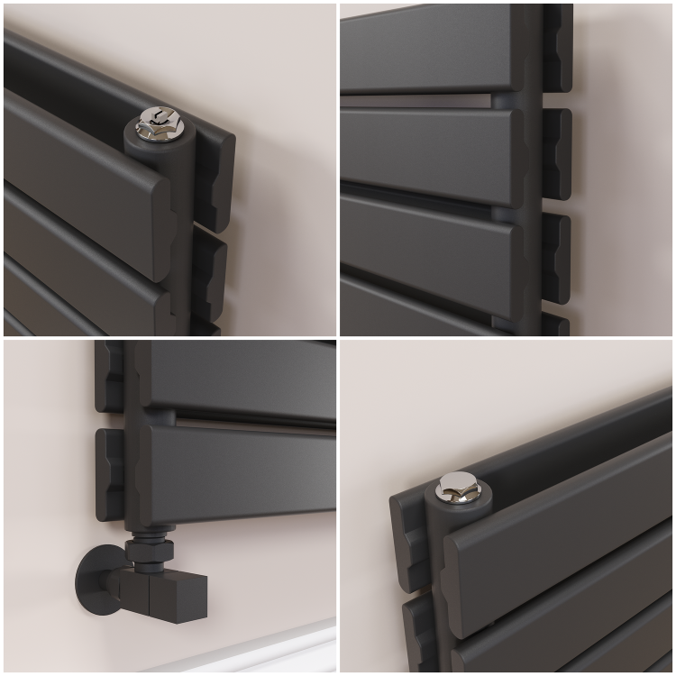 Riace Linea Midnight Black Flat Designer Radiator 280x1800mm Double Panel 2778 BTU - Horizontal Bars - Image 3