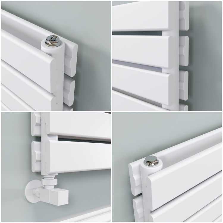 Riace Linea White Flat Designer Radiator 350x1200mm Double Panel 2437 BTU - Horizontal Bars - Image 3