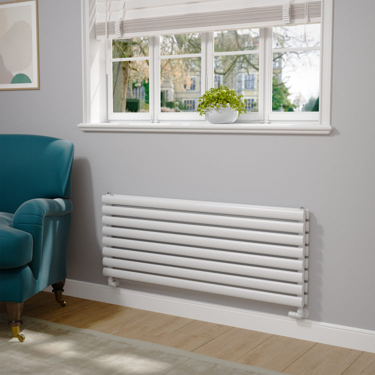 Sorrento Linea White Oval Designer Radiator 472x1200mm Double Panel 3485 BTU - Horizontal Bars - Image 2