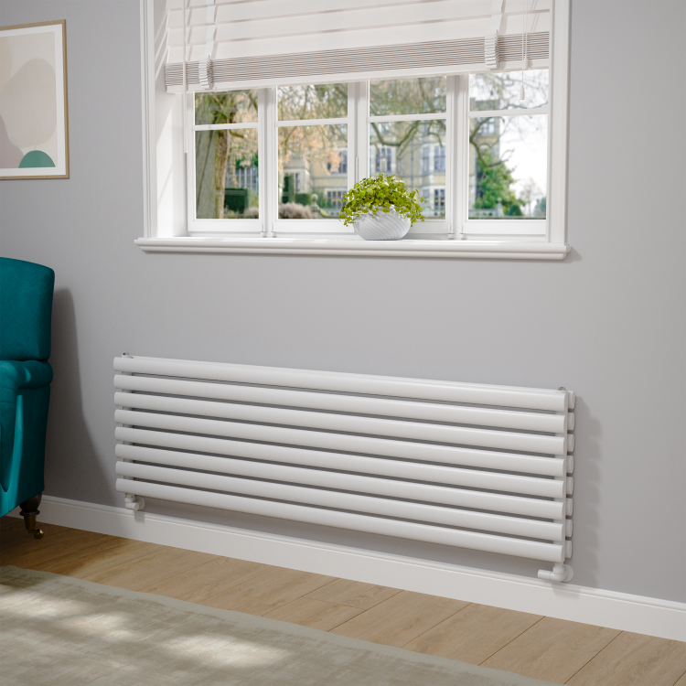 Sorrento Linea White Oval Designer Radiator 472x1600mm Double Panel 4539 BTU - Horizontal Bars - Image 2