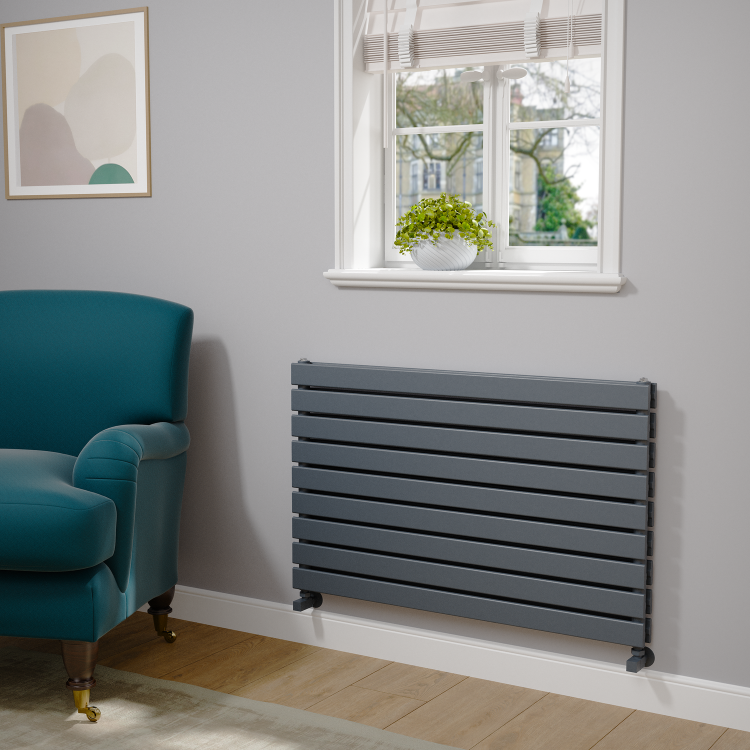 Riace Linea Dark Grey Anthracite Flat Designer Radiator 630x1000mm Double Panel 3727 BTU - Horizontal Bars - Image 2