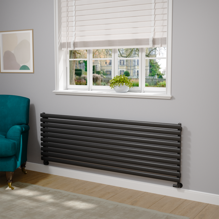 Sorrento Linea Midnight Black Oval Designer Radiator 590x1800mm Single Panel 4256 BTU - Horizontal Bars - Image 2