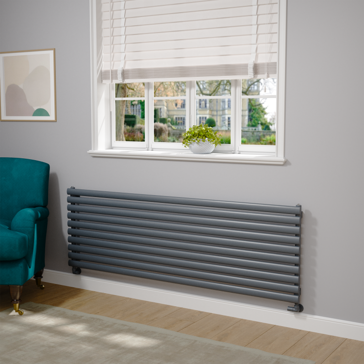 Sorrento Linea Dark Grey Anthracite Oval Designer Radiator 590x1800mm Single Panel 4256 BTU - Horizontal Bars - Image 2