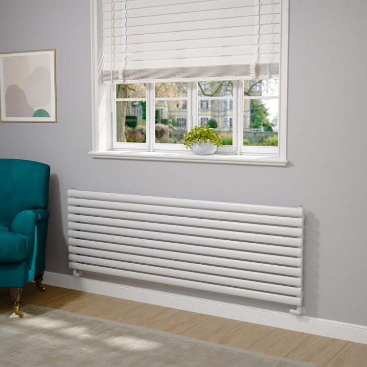 Sorrento Linea White Oval Designer Radiator 590x1800mm Single Panel 4256 BTU - Horizontal Bars - Image 2