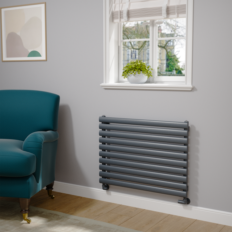Sorrento Linea Dark Grey Anthracite Oval Designer Radiator 590x800mm Single Panel 1983 BTU - Horizontal Bars - Image 2