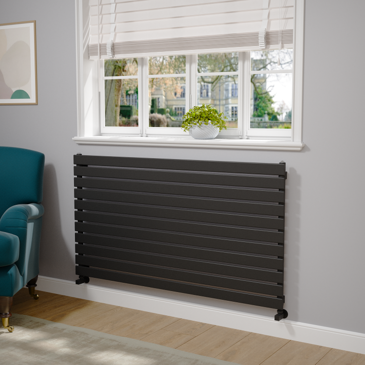 Riace Linea Midnight Black Flat Designer Radiator 770x1400mm Single Panel 4072 BTU - Horizontal Bars - Image 2