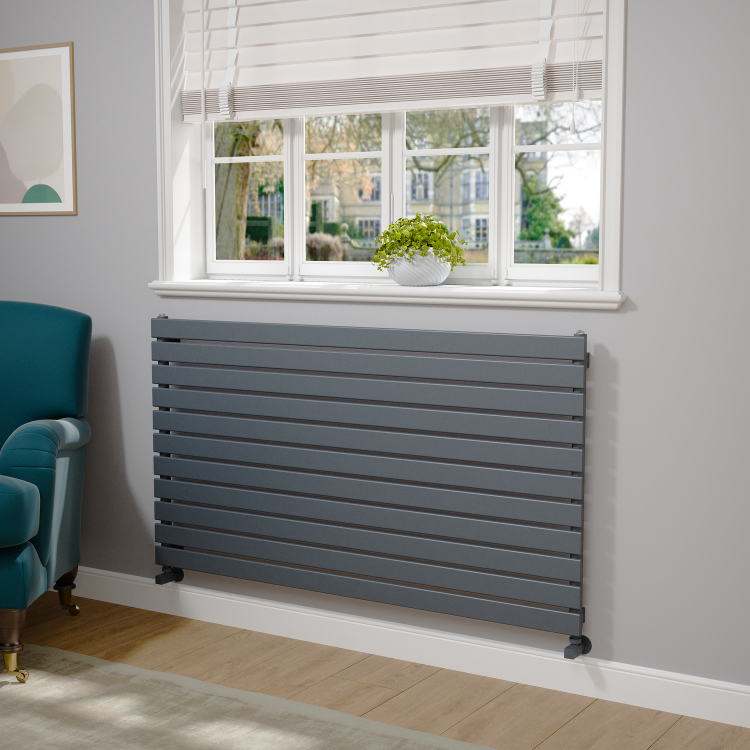 Riace Linea Dark Grey Anthracite Flat Designer Radiator 770x1400mm Single Panel 4072 BTU - Horizontal Bars - Image 2